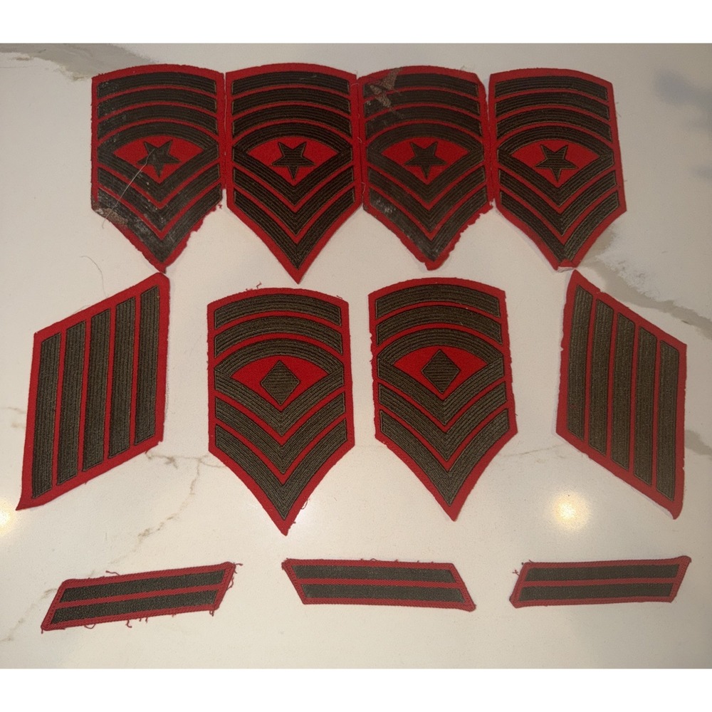 Vintage USMC Marine Cuff Title Chevron Military Rank Red Wool Patch Lot NCO